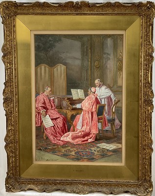 Lot 162 - Gian Ballesio (19th century) watercolour - Cardinals at Tivoli, signed, gilt frame