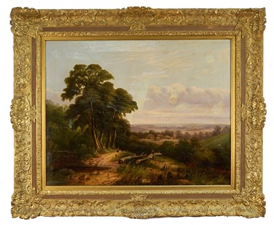 Lot 1179 - English School, mid 19th century, oil on canvas - Extensive Landscape, 72cm x 92cm, in gilt frame
