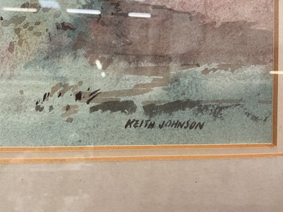 Lot 1284 - Keith Johnson signed watercolour study, Norfolk view with windmill and sailing boats, in glazed frame