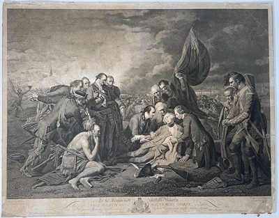 Lot 1135 - The Death of General Wolfe, engraving by William Woollett after Benjamin West, pub. June 1st 1776 by Woollett, Boydell & Ryland London, 48cm x 61.5cm, unframed