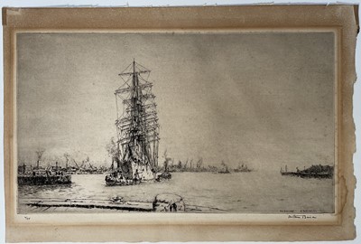 Lot 1137 - Arthur Briscoe (1873-1943) dry point etching, An Arrival, signed in the plate "An Arrival A. Briscoe/(19)32", signed in ink "Arthur Briscoe" numbered 4/75, sheet 26 x 40cm, plate 20 x 35cm