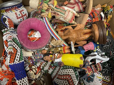 Lot 180 - Collection of tribal beadwork and various tribal figures, some with collectors' labels.