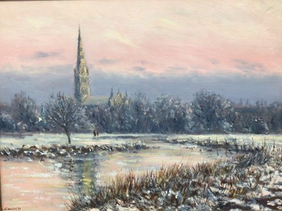 Lot 1144 - Edward Dawson NEAC (1941-1999) oil on canvas in gilt frame 'Salisbury Cathedral from the meadow' signed and dated 1999. Purchased from Lincoln Joyce Fine Art, Surrey, 5th December 2000 for £1875...