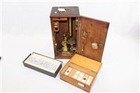 Lot 3526 - 19th century brass microscope with accessories,...