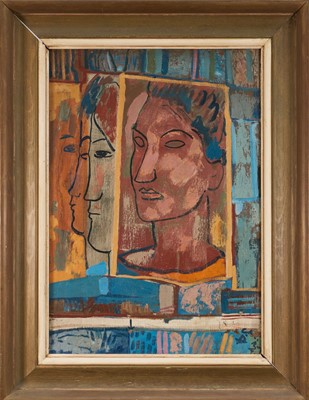 Lot 1128 - Allan Walton (1891-1948) oil on canvas - portraits, signed with initials lower right and dated 1937, inscribed verso 'Allan Walton 1937', 38.5cm x 55cm, framed.