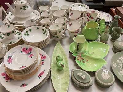 Lot 300 - Colclough ivy pattern tea and dinner ware, Carlton Ware leaf dishes, jugs, toast rack and condiments, Wedgwood Jasperware, glass, canteen of cutlery and Garrard brass mantle clock