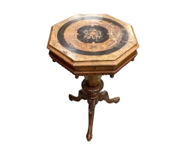 Lot 1307 - Victorian inlaid walnut trumpet shape needlework table with fitted interior, 48cm wide, 76cm high