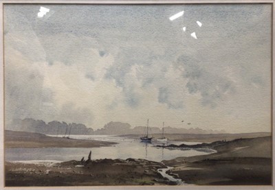 Lot 1149 - David Bellamy watercolour 'Evening, River Deben' measuring approximately 22cm x 32cm