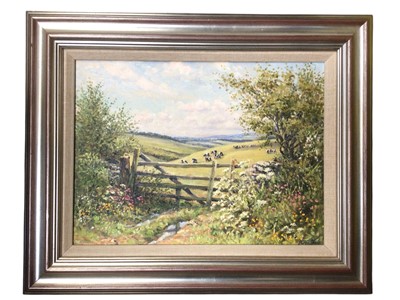 Lot 1151 - Mervyn Goode 'Summer Flower Bedside the old gate' together with other watercolours and oil on canvas