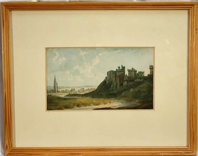 Lot 84 - John Warwick Smith (1749-1831) watercolour, landscape with castle, 12cm x 21cm, glazed frame