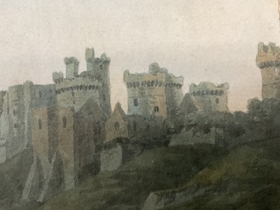 Lot 84 - John Warwick Smith (1749-1831) watercolour, landscape with castle, 12cm x 21cm, glazed frame