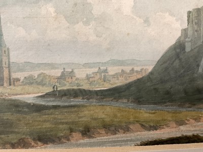 Lot 84 - John Warwick Smith (1749-1831) watercolour, landscape with castle, 12cm x 21cm, glazed frame