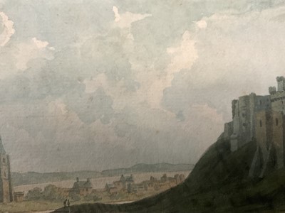 Lot 84 - John Warwick Smith (1749-1831) watercolour, landscape with castle, 12cm x 21cm, glazed frame