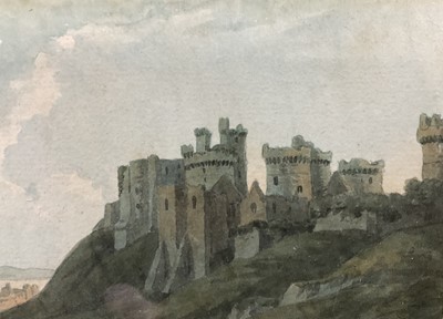 Lot 84 - John Warwick Smith (1749-1831) watercolour, landscape with castle, 12cm x 21cm, glazed frame