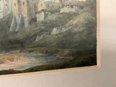 Lot 84 - John Warwick Smith (1749-1831) watercolour, landscape with castle, 12cm x 21cm, glazed frame