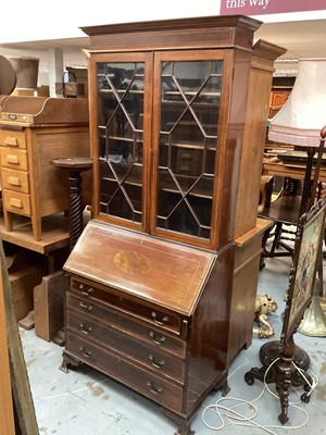 Lot 1350 - Edwardian inlaid mahogany bureau bookcase