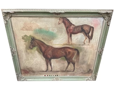 Lot 1176 - Follower of Alfred Munnings, oil on board, horse studies