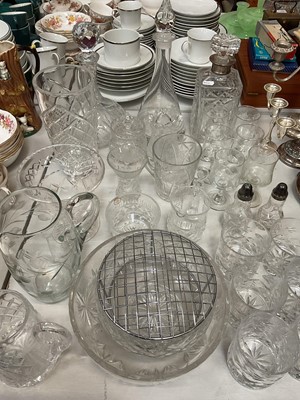 Lot 308 - Silver collared glass decanter, together with other cut glass and crystal