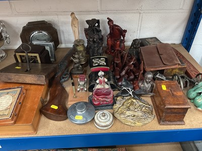 Lot 57 - Miscellaneous group of items to include an old barrel, stool, antique lock with key, three clocks, etc