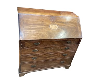 Lot 1338 - Georgian inlaid mahogany bureau with fitted interior, 102cm wide, 54cm deep, 107cm high