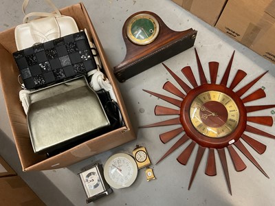 Lot 312 - Group of handbags, starburst wall clock and other timepieces