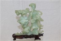 Lot 3541 - Chinese Carsved green jade statuette of a lady...