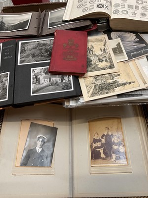 Lot 320 - Victorian photograph album, other later albums, postcards and celebrity press photographs (1 box)