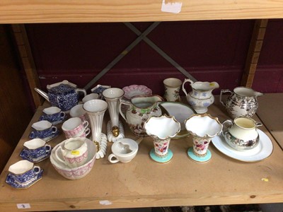 Lot 702 - Pair of Coalport cornucopia, late Victorian Aesthetic style tea set, together with a pair of 19th century floral decorated vases, Sunderland lustre jug, etc