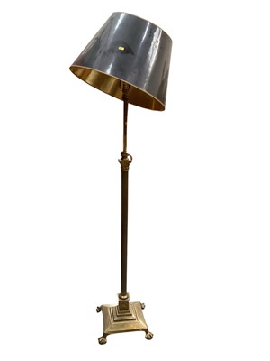 Lot 1349 - Victorian brass standard lamp with shade, 158cm excluding shade