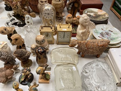 Lot 325 - Collection of mostly owl ornaments, together with other ceramics, bird plates and three mantle clocks