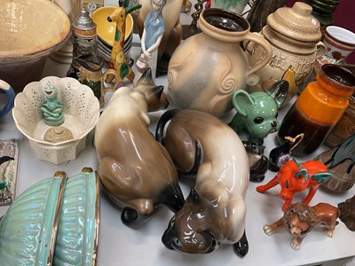 Lot 332 - Group of pottery including West German vases, Sylvac vase, various animal ornaments and other decorative ceramics