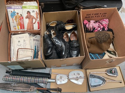 Lot 338 - Group of textiles, clothing, vintage patterns, accessories and gentlemen's shoes to include three pairs of Samuel Windsor