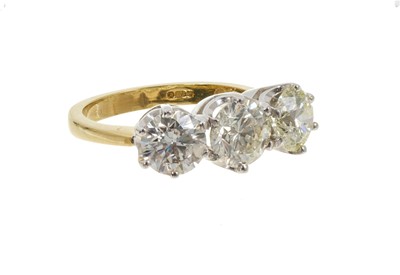 Lot 569 - Fine diamond three stone ring, approximately 3.87cts in total