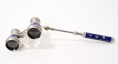 Lot 972 - Edwardian blue enamel and mother-of-pearl opera glasses