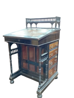 Lot 1369 - Victorian ebonised Davenport with four side drawers, 55cm wide, 55cm deep, 97cm high