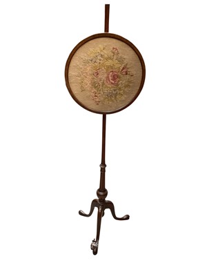 Lot 1373 - Antique mahogany pole screen with circular tapestry panel