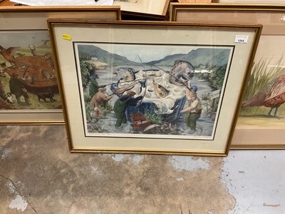 Lot 1261 - James C. Middleton (1894-1969) two pencil signed prints, 'Game Pie' and 'Fisherman's Pie', together with a watercolour of a pheasant and another of Woodbridge