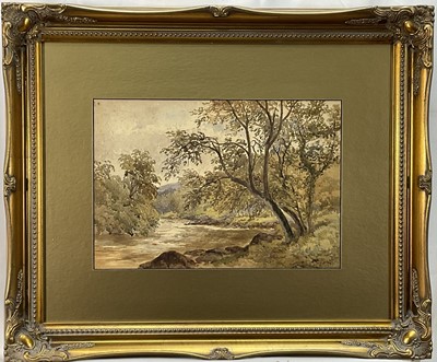 Lot 338 - William Wilde (1826-1901) watercolour, river landscape, signed, 24cm x 35cm, glazed gilt frame