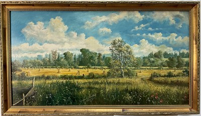 Lot 336 - Brian Connold (Contemporary) oil on board, Dedham Church in summer landscape, signed and dated 2003, framed