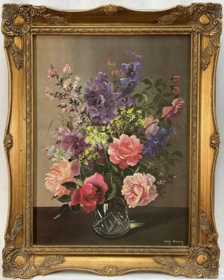 Lot 339 - 20th century still life of flowers in a cut glass vase, signed Mary Brown, 40cm x 30cm, gilt frame