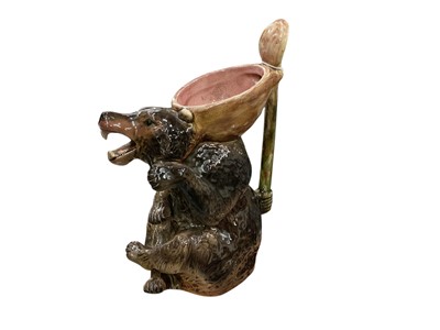 Lot 427 - Victorian Joseph Holdcroft majolica jug, modelled as a seated bear.