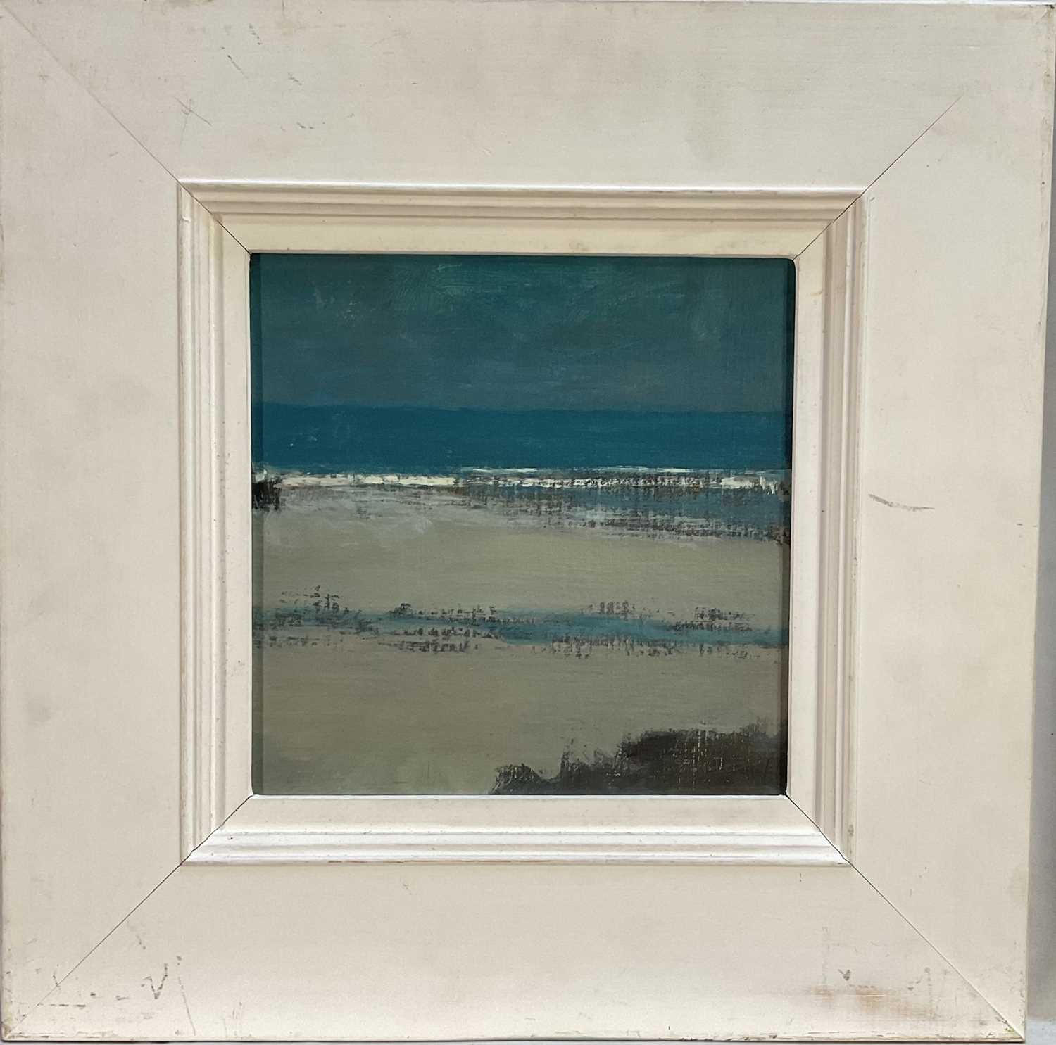 Lot 73 - J Walker (20th century) oil on board, Crantock Low Tide, signed with initials, 19.5cm x 19.5cm, framed