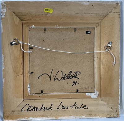 Lot 73 - J Walker (20th century) oil on board, Crantock Low Tide, signed with initials, 19.5cm x 19.5cm, framed