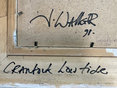 Lot 73 - J Walker (20th century) oil on board, Crantock Low Tide, signed with initials, 19.5cm x 19.5cm, framed