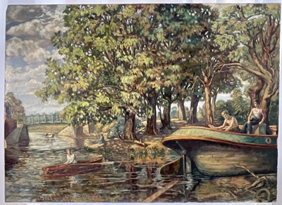 Lot 83 - Charles Holford, mid 20th century oil paper laid down on board, on the Lea