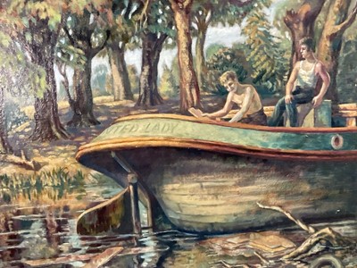 Lot 83 - Charles Holford, mid 20th century oil paper laid down on board, on the Lea