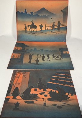 Lot 131 - Japanese school, 1920s/30s three watercolour and silhouette works