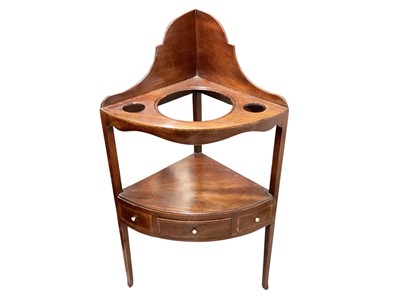 Lot 1397 - Georgian mahogany corner washstand with single drawer below, 53cm wide, 94cm high