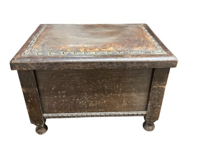 Lot 1399 - Oak box stool with studded leather top, 40.5cm x 30.5cm x 27.5cm high