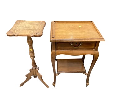 Lot 1412 - Edwardian walnut side table with single drawer, 47cm wide, 36.5cm deep, 77cm high, together with a carved wine table (2)